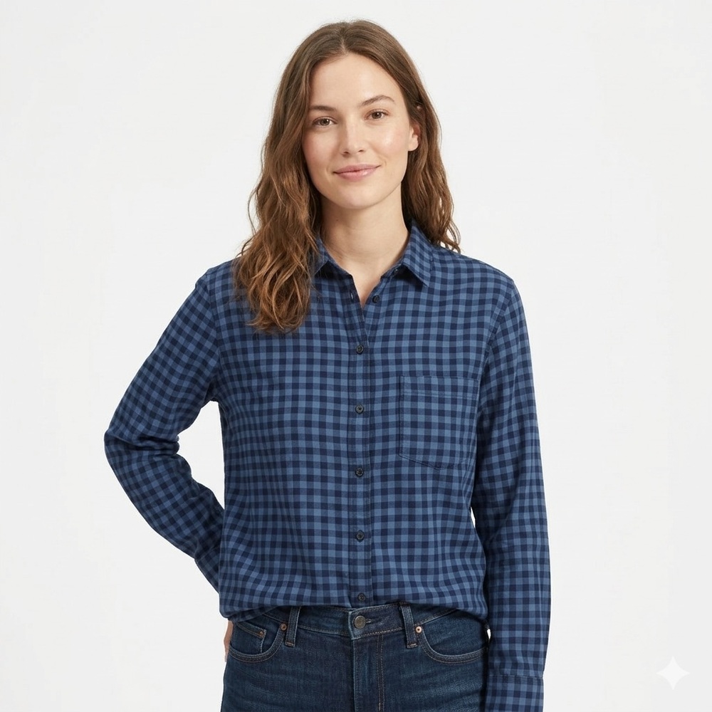 Everlane Navy‎ Blue Gingham Button-Down Shirt 14